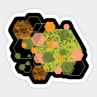 Green, orange, lemon, dusty pink, olive and gold geometrical hexagons Sticker